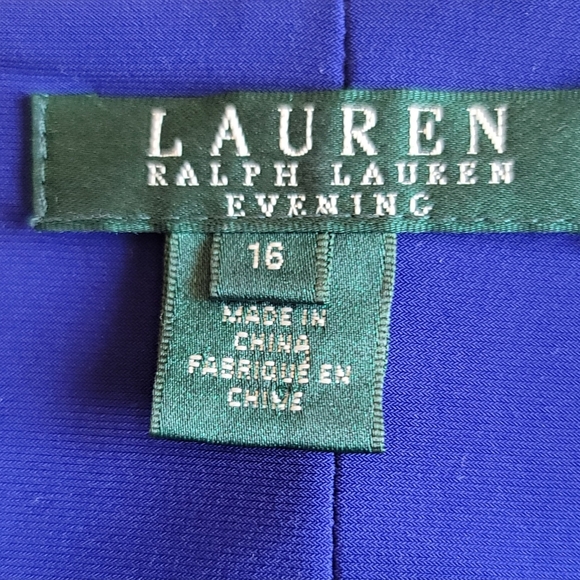 Lauren Ralph Lauren Evening Blue Long Sleeve Cold Shoulder Ruched Dress, 16 - Picture 10 of 12